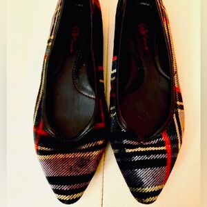 Born Crown Plaid Flats 8 Pointed Toe Suede Casual Preppy Vintage Leather Sole
